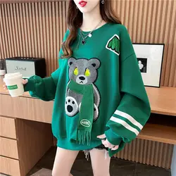 Fashion O-Neck Spliced Embroidery Cartoon Sweatshirts Female Clothing 2023 Autumn Winter Loose Casual Tops Korean Sweatshirts