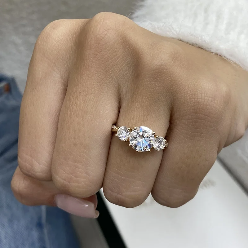 1.5Carat EF/VS IGI Certified ROUND Cut CVD&HPHT Lab Grown Diamond Three Stone Engagement Ring 14k Gold Twisted Band Style Ring