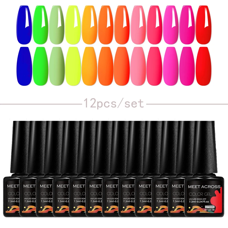 MEET ACROSS 12Pcs/Set Gel Nail Polish Set Pink Nude Semi Permanent UV LED Gel Polish Kit for Manicure DIY Nail Supplies Varnish