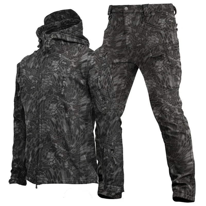 New Men's Autumn and Winter Outdoor Special Forces Camouflage Wool Warm Suit Comfortable Breathable Jacket 2-piece Set