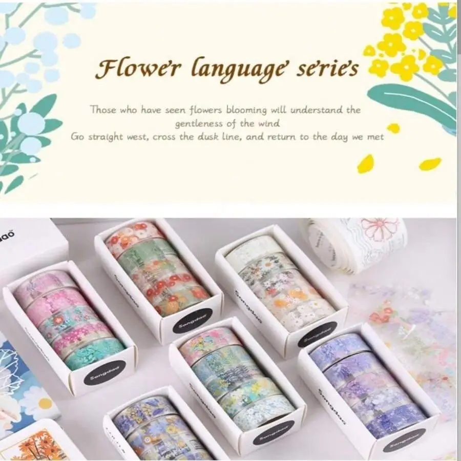 5 rolls of transparent, slightly sticky washi tape - creative DIY decorative material for students and stationery.