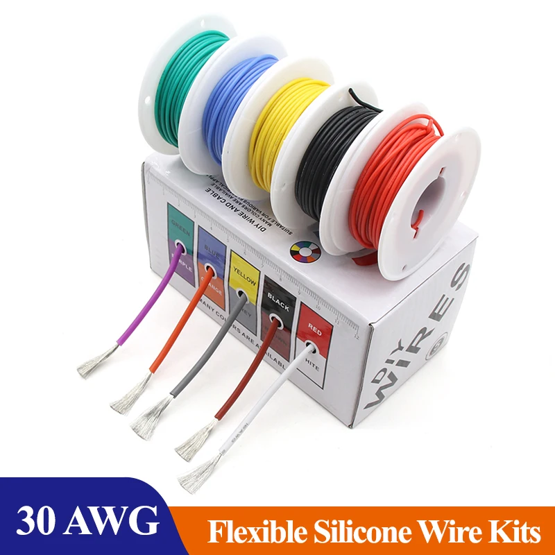 

5 Colors Mix Kit 30AWG Boxed Soft Silicone Wire Stranded Cable Electrical Flexible Tinned Copper Wires Heat Resistant 200℃