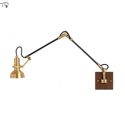Industrial Vintage Luxury Copper Wall Lamp Gold Lustre Walnut Base E27 LED Wall Mounted Room Decor Home Bedroom Bedside Study