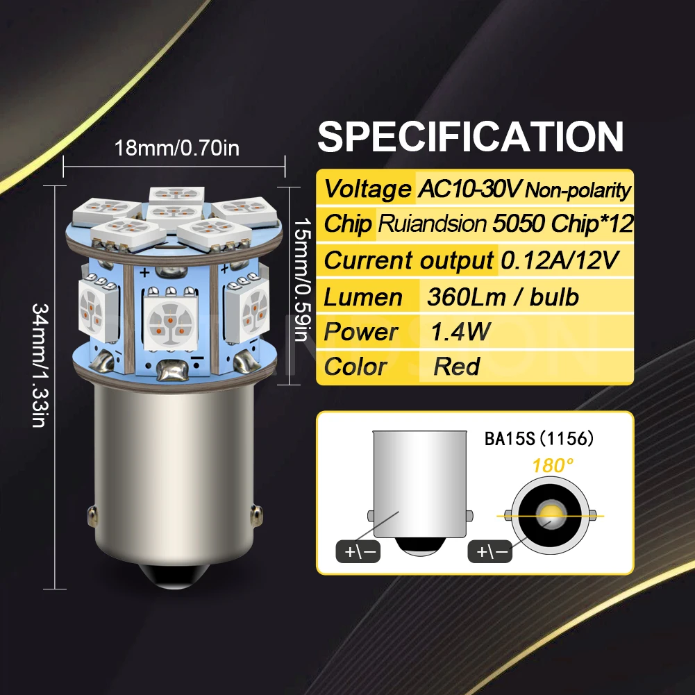 RUIANDSION Car Turn Signal Indicator Lamp 1156 BA15S PY21W P21W 6V 12V 24V S25 R5W BAU15S LED Bulb Auto Turn Signal Lights
