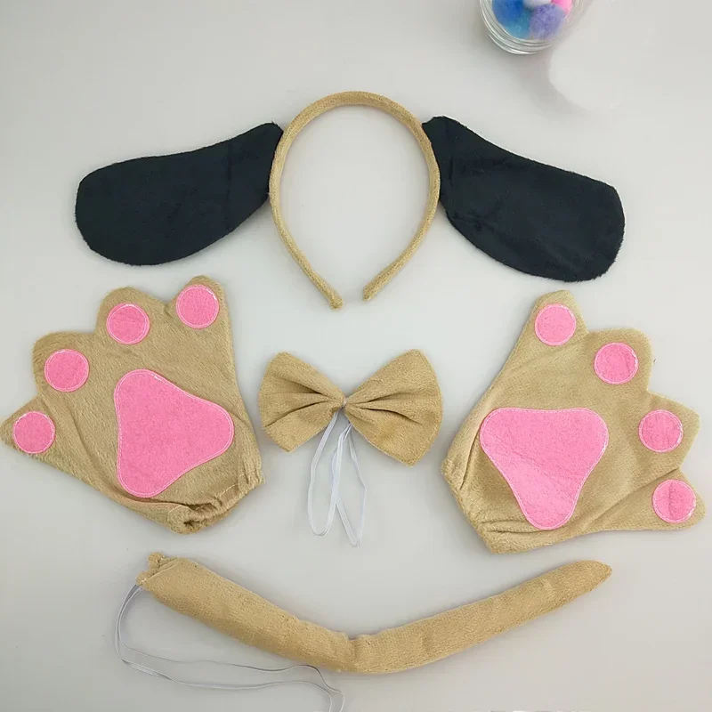 大人と子供のためのダルメシアンの動物の犬のヘッドバンド、蝶ネクタイの尾の足、コスプレコスチューム、誕生日パーティー、クリスマス、ハロウィーンのギフト