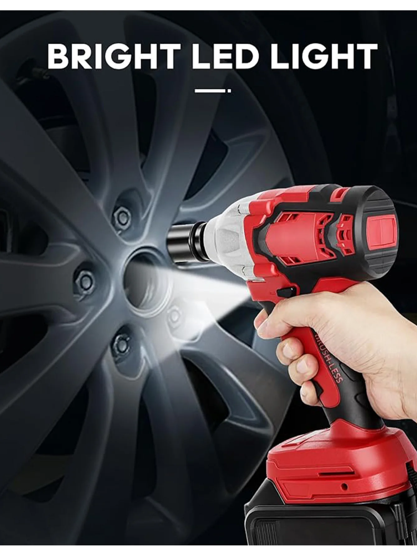 Cordless Impact Wrench 1/2 Inch Brushless High Torque Wrenches 210 Ft-Lbs Right Angle Detent Anvil Impact Drive Set Kit 2 Batter