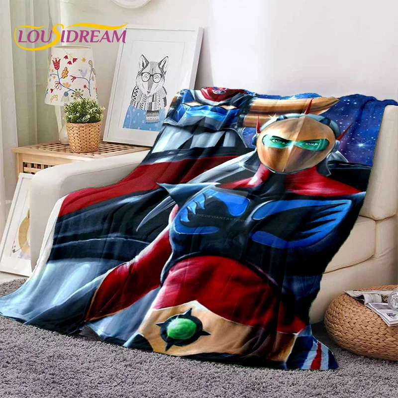 3D Cartoon UFO Robot Grendizer Anime soft Blankets,Keep Warm Flannel Throw Blanket for Picnic Beds Sofa Home Bedroom Gifts Kids