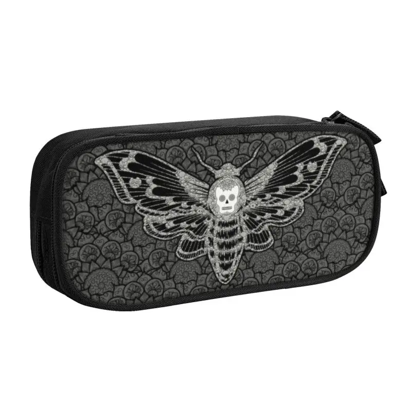 Kawaii Gothic Death Head Skull Pencil Cases for Girl Boy Large Capacity Moth With Mandala Pencil Bag School Supplies