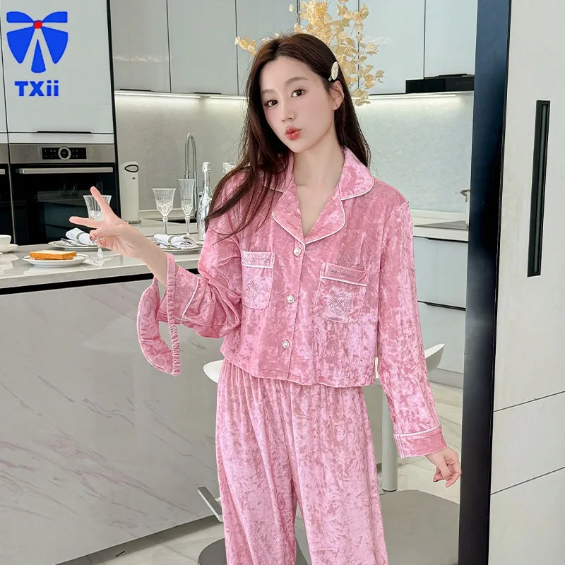 Pajamas Women's Spring Autumn Long Sleeve 2024 New Arrival Outwear Red Ins Style Winter Gold Diamond Velvet Home Clothes suit