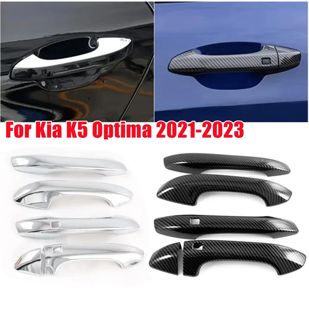 For Kia K5 Optima 2021 2022 2023 LHD Car Door Handle Cover Sticker Moulding Trim Protective Accessories ABS Carbon Fiber/ Chrome