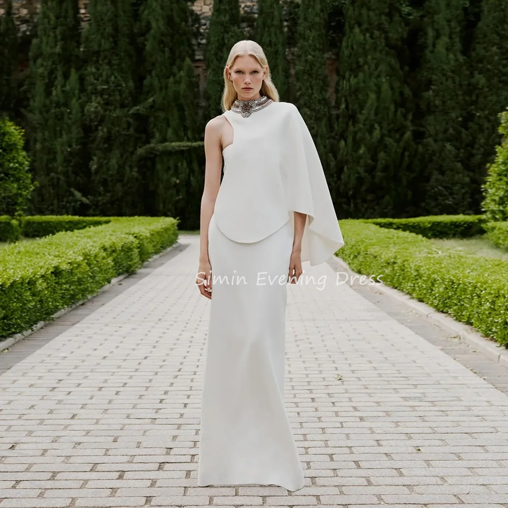 

Simin Crepe Mermaid One-shoulder Neckline Beading Floor Length Simple Evening Dresses For Women 2025 With Long Sleeves