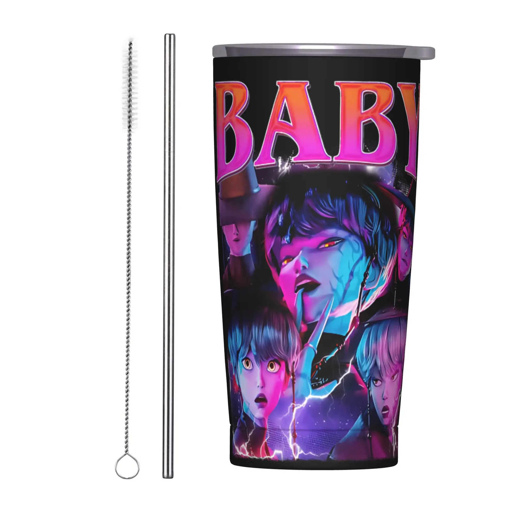 

Kpop Demon Hunters Boy Singer Black Tumbler Vacuum Insulated Thermal Cup Vacuum Flask Outdoor Mug Water Bottle, 20oz