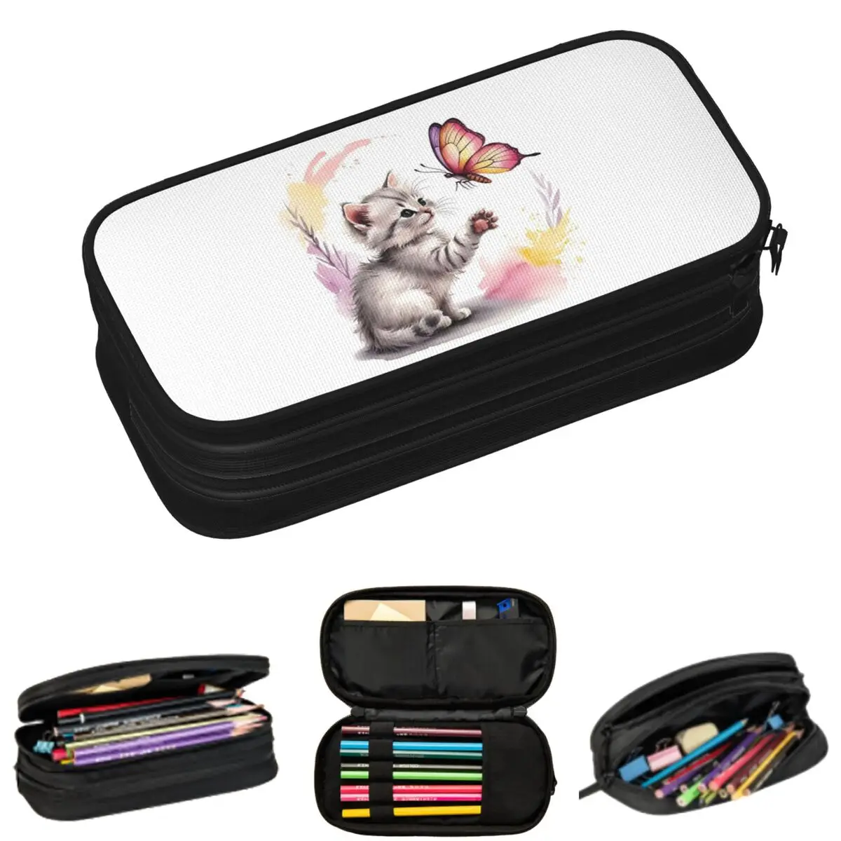 

Пеналы с рисунком милых котят, бабочек и цветов для студентов, подарочные пеналы, пеналы-коробки, пеналы-косметички большой вместимости