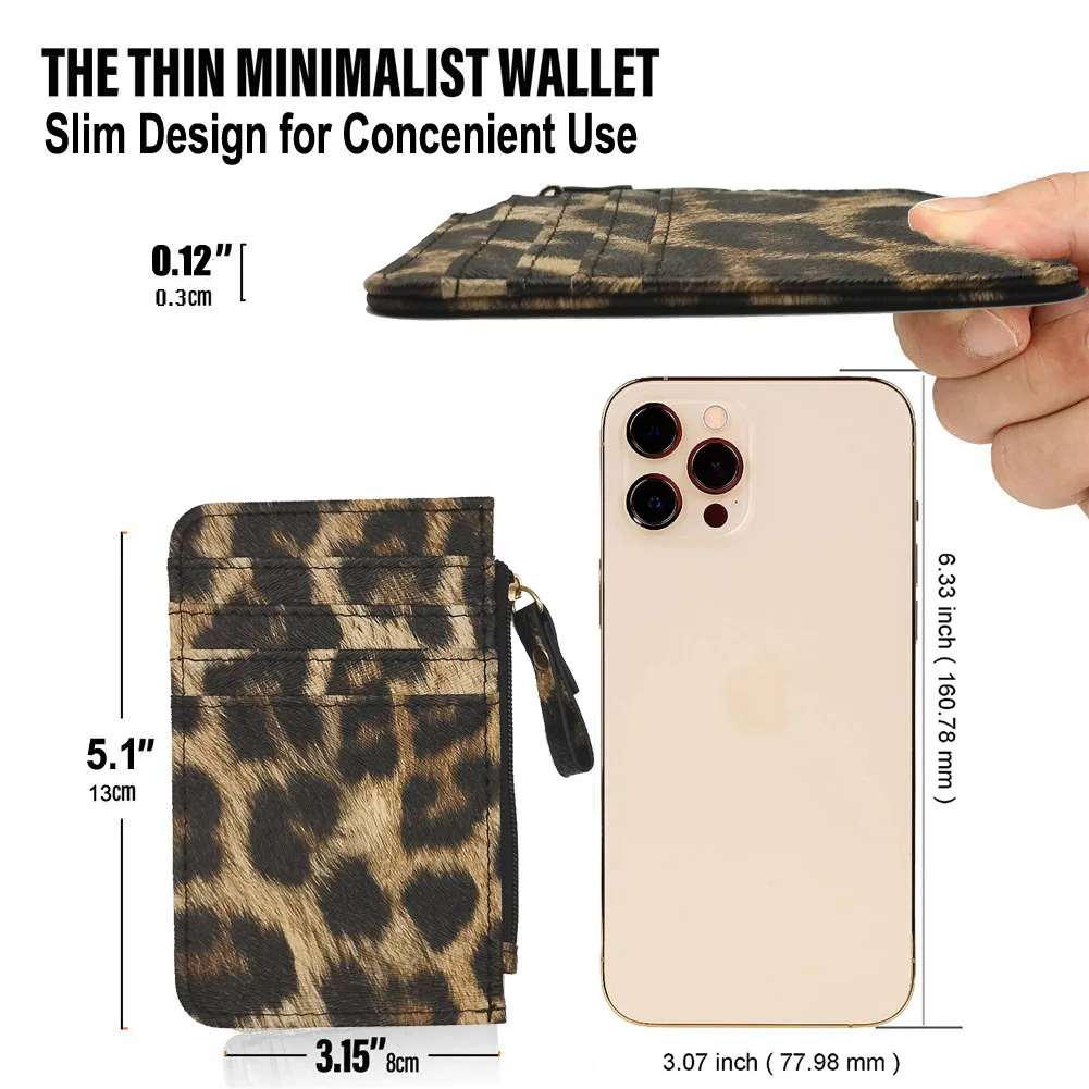 New Leopard Pattern Leather Slim Card Wallet For Women & Men Small Zipper Coin Purse Business Credit Card Holder Bag Nice Gifts