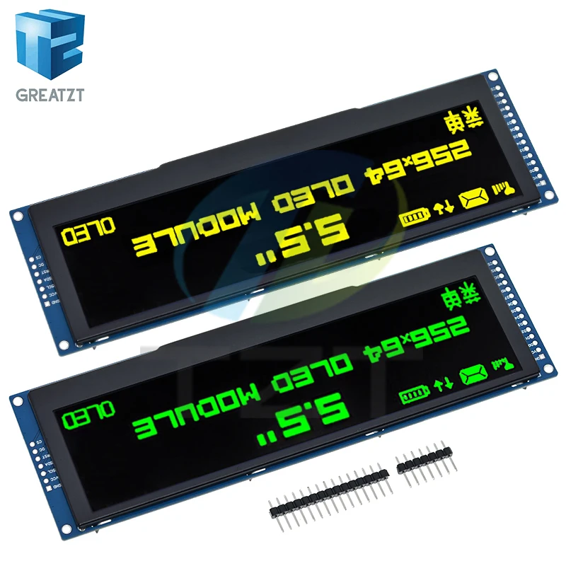 TZT 5.5 Inch OLED LCD Display Green / Yellow Color 256x64 Drive SSD1322 Interface SPI/ 8-bit Parallel Port For Arduino UNO R3