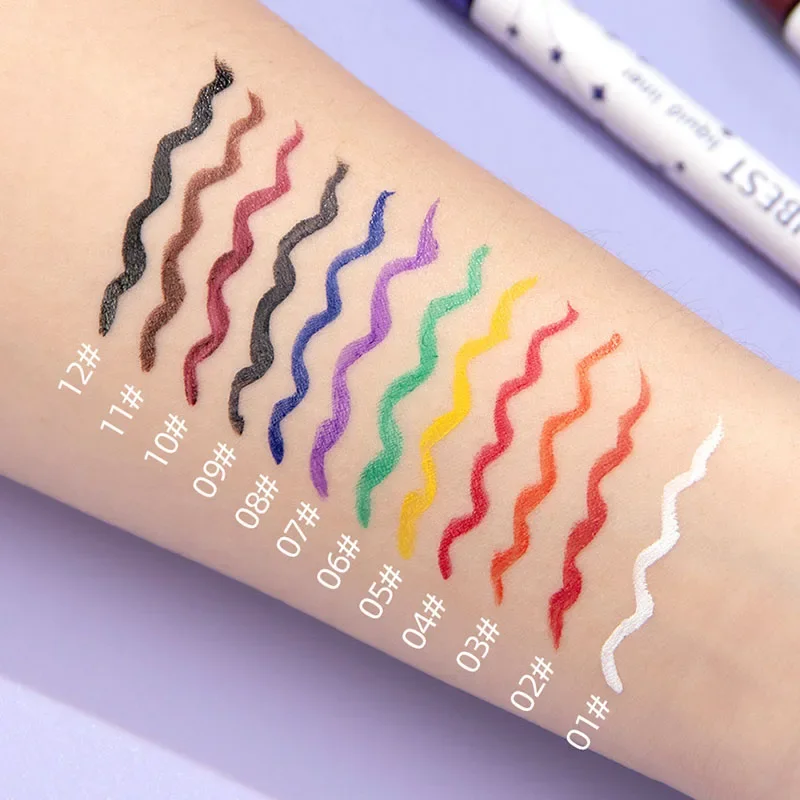 Waterproof 12 Colours Colourful Eyeliner Liquid Matte Liquid Eyeliner Pen Long Lasting Green Yellow Purple Blue White Eye Liner