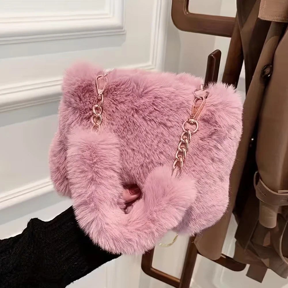 Autumn and Winter Plush Handbag for Women, Trendy Niche Chain Fashion Small Square Bag, Furry Bag