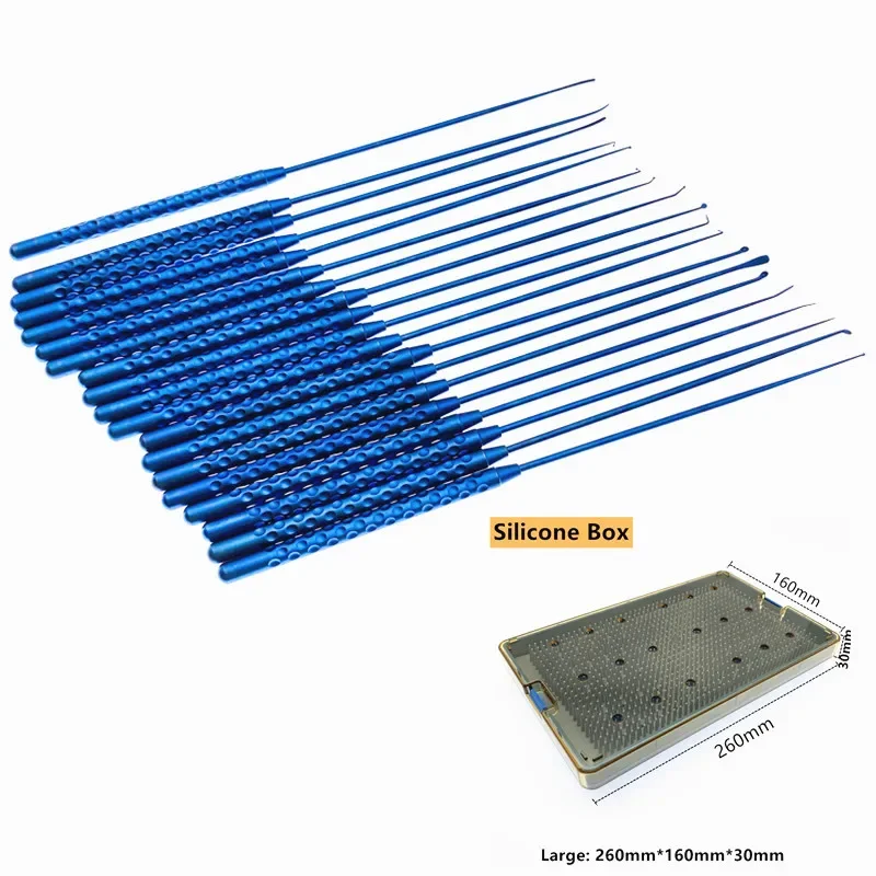 

Титановые микрошпаточки, 19 шт./компл., дискаторы, микрокрючок для нерва, крючок для сосудов, 210 мм, микрокюретка, дистринтор для нервов и капель