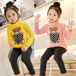 2024 Winter Boys Girls Sweater Thick Knitted Bottoming Turtleneck Shirts Solid High Collar Pullover Toddler Children Clothing