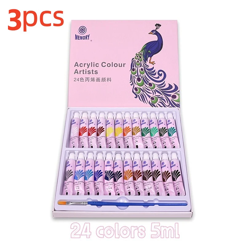 3pcs Set 12/24-Color 5ml Acrylic Paints Student Grade Painting Creation Art Supplies Birthday Gift Idea