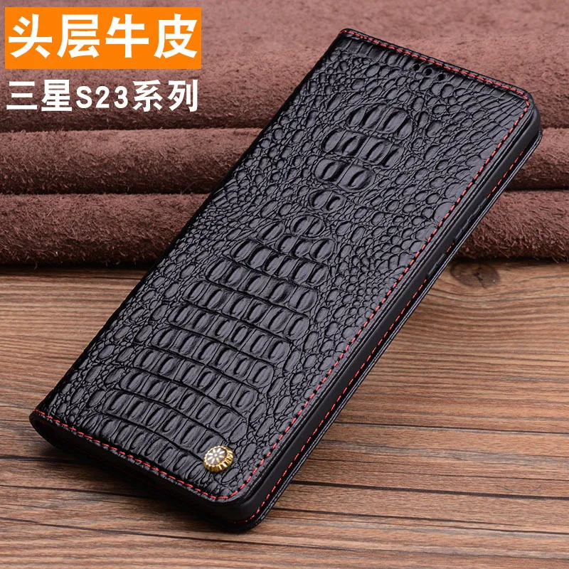 

Luxury Genuine Leather Wallet Business Phone Case For Samsung Galaxy S23 Fe S22 Ultra Plus Credit Card Money Slot Holste Cover