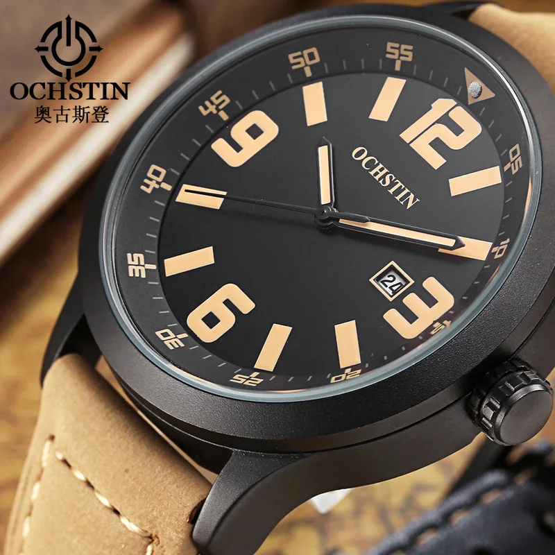 

OCHSTIN новые кварцевые часы для мужчин с кожаным ремешком, минималистичные модные часы, мужские водонепроницаемые новые наручные часы серии Legend, мужские