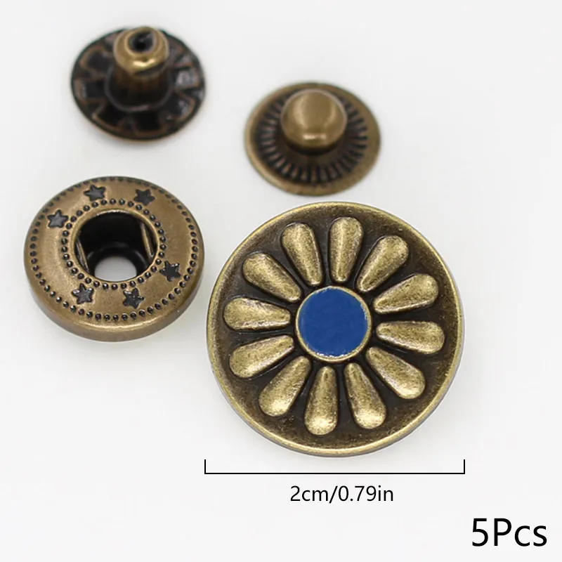 5pcs Ancient Metal Snap Button Jeans 4in1 Buckle Snap Fastener Wallet Bag Rivet Nail Button Coat Leathercraft Sewing Accessories