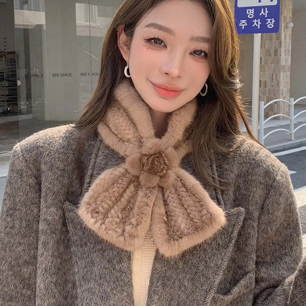 

Двусторонний тканый шарф из натурального меха норки, теплый шарф из натурального меха для женщин, зимний меховой воротник, женский вязаный утеплитель для шеи