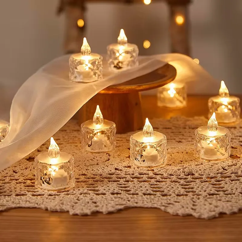 24pc Flameless LED Light Candle LED Crystal Candle Light Transparent Shell Electronic Night Lamp Dating Party Holiday Home Decor