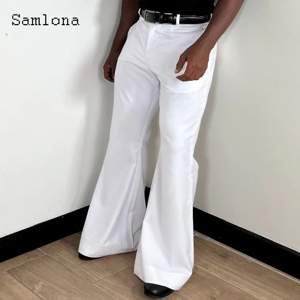 2024 Men Vintage Basic Flare Pants Solid White Black Full-Length Trousers Plus Size Mens Fashion Zipper Pocket Sweatpants New