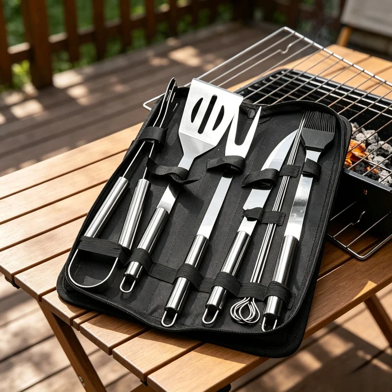 Stainless Steel BBQ Tool Set Portable Cloth Storage Bag Grill Accessories Outdoor Barbecue Camping Cooking