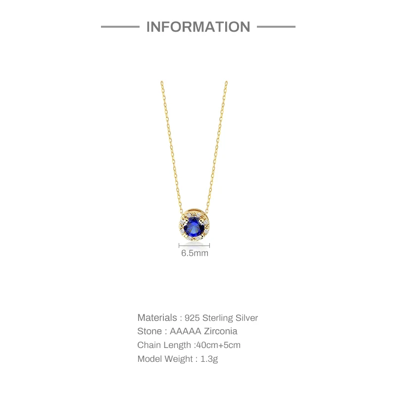 Canner Blue Gem Halskette für Frauen 925 Sterling Silber Runde Pendente lange Kette Hochzeit Juwelen Luxus edlen Schmuck 18 Karat Gold
