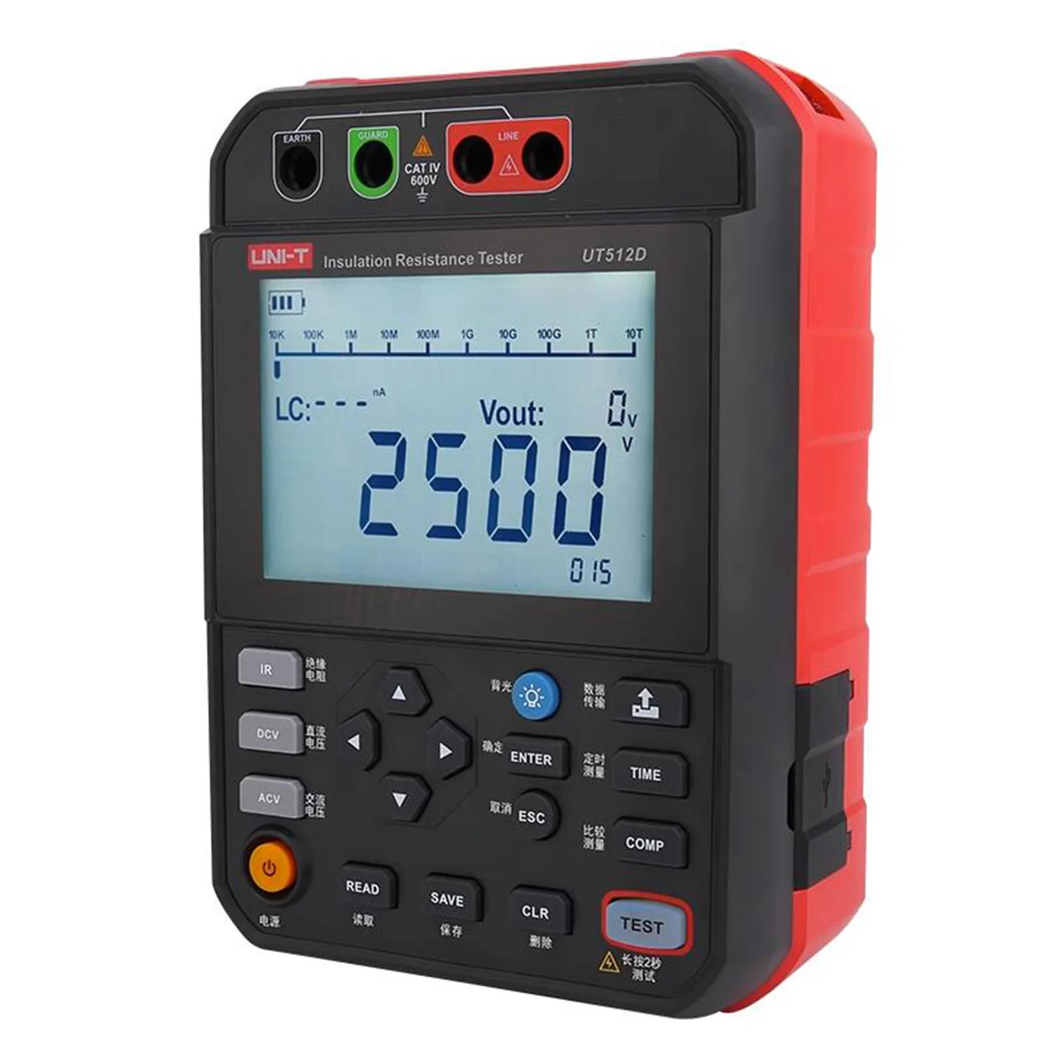 Imagem -03 - Uni-t-isolamento Resistência Tester Medidor Digital Megohmmeter Ohm Armazenamento de Dados Ut512d Ut512e 2.5kv