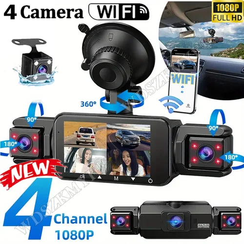 Grabador de vídeo WIFI con lente 3/4 360 °   DashCam para coche 1080P coche DVR 24H Monitor de estacionamiento vista trasera delantera derecha visión nocturna caja negra