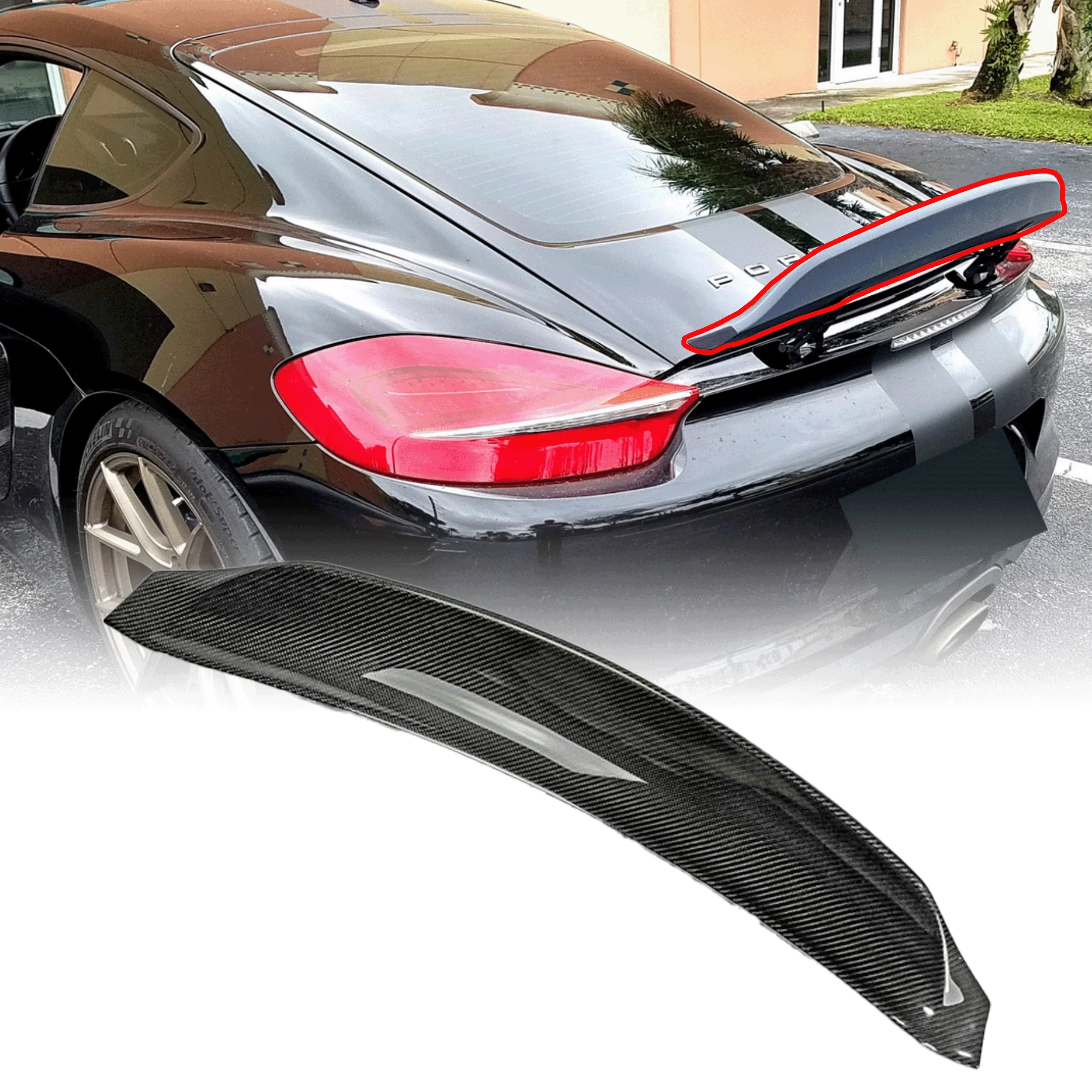 

For Porsche 981 Cayman Carbon Fiber Duckbill Spoiler Fibre Rear Wing