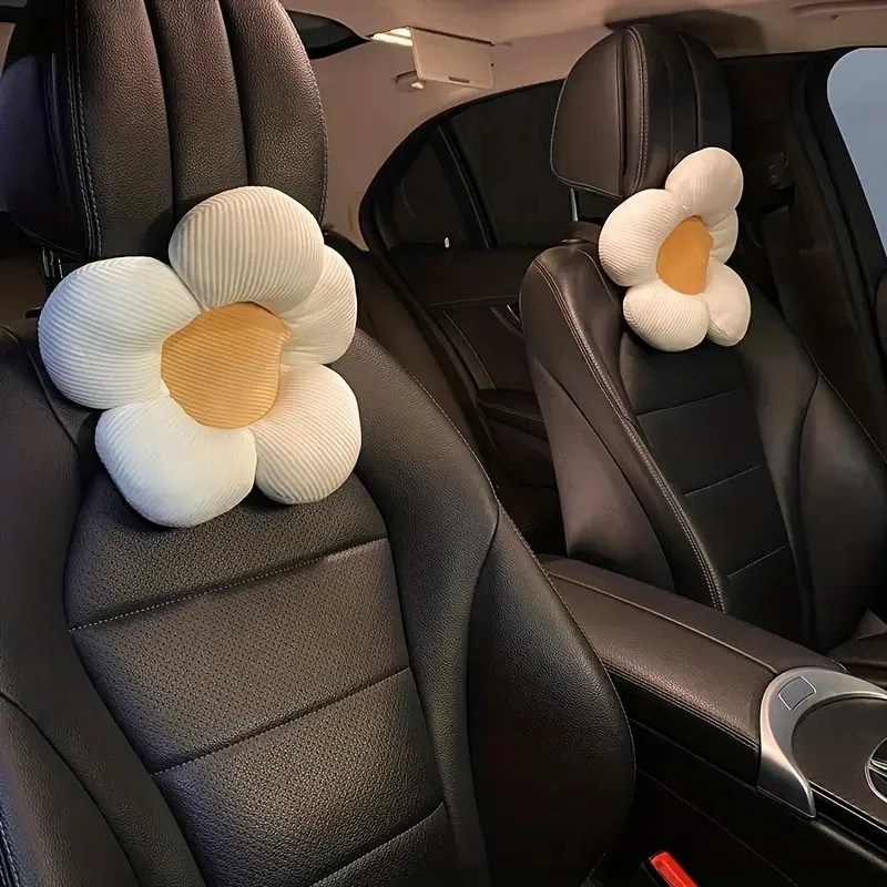 1pc Cute Car Neck Pillow Cartoon Design Sunflower Car Headrest Simple Cute Interior Accessories Creative Gift for Girls