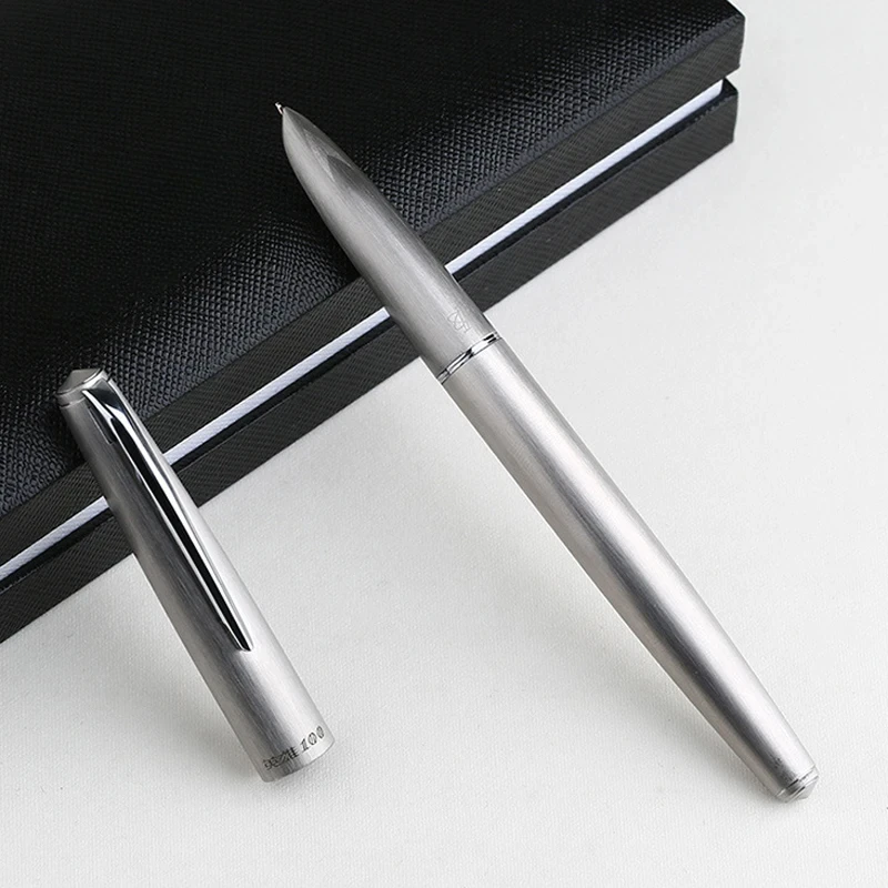 

A + New Hero 100, 14-каратное золото, изысканная перьевая ручка, металл, серебро, подлинное качество, тонкая чернильная ручка 0,5 мм, подарочный набор для письма