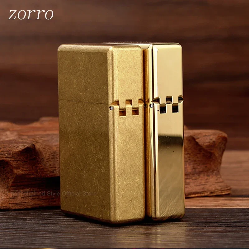 ZORRO Genuine Titanium 538 Narrow Machine Small Square Head Thickened Brass Kerosene Lighter Gadget Smoking Accessories