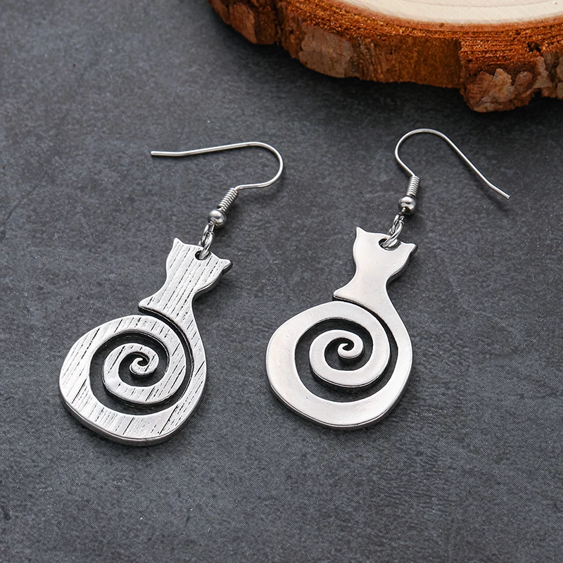 Vintage Ethnic Aged Antique Silver Color Swirls Dangle Earrings Exaggerated Spiral Geometric Minimalist Jewelry Accessories