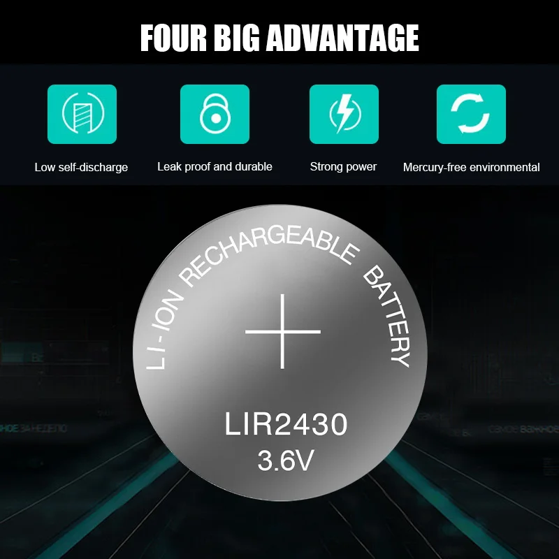 10PCS/LOT LIR2430 2430 Rechargeable lithium Batteries 3.6V 60mAh Button Battery Replaces CR2430 BR2430