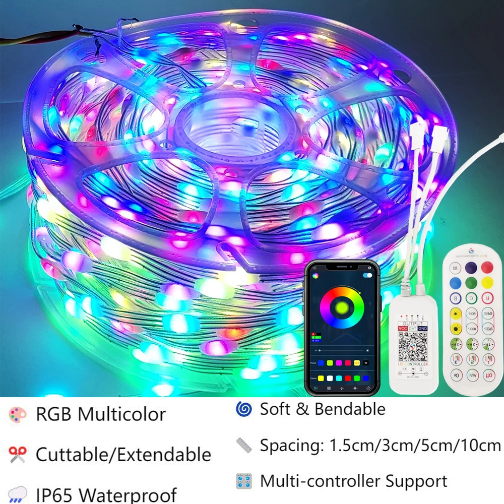 Taśmy LED RGBIC z adresowalnymi diodami, programowalne lampki sznurkowe Dream Color WS2812/11, dekoracja do sypialni, na imprezy, Boże Narodzenie, 5V