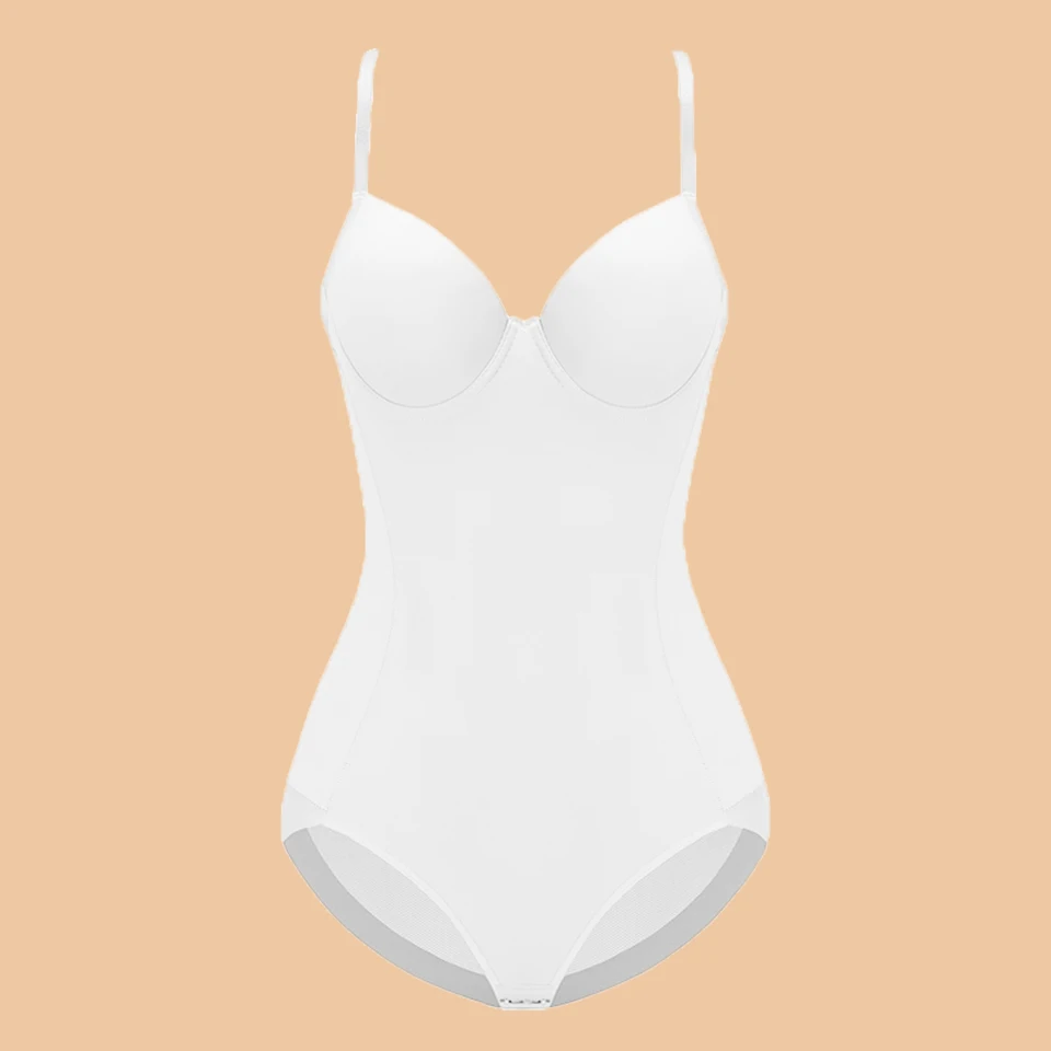 Weißer Bügel-Bodysuit für Damen, formgebend, dehnbar, einfarbig, seidig, Unterwäsche, Bodysuits, Shapewear – Detail 9