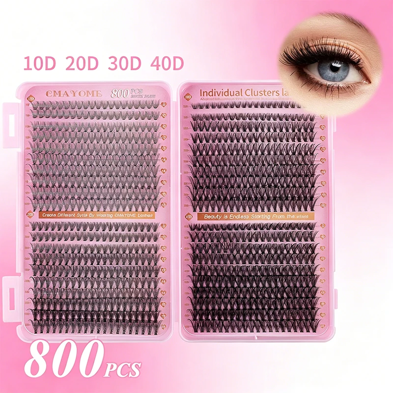 

800 Clusters D Curl DIY Lash Extension Kit 10D-100D Natural Thick Lashes with Tools for Beginners