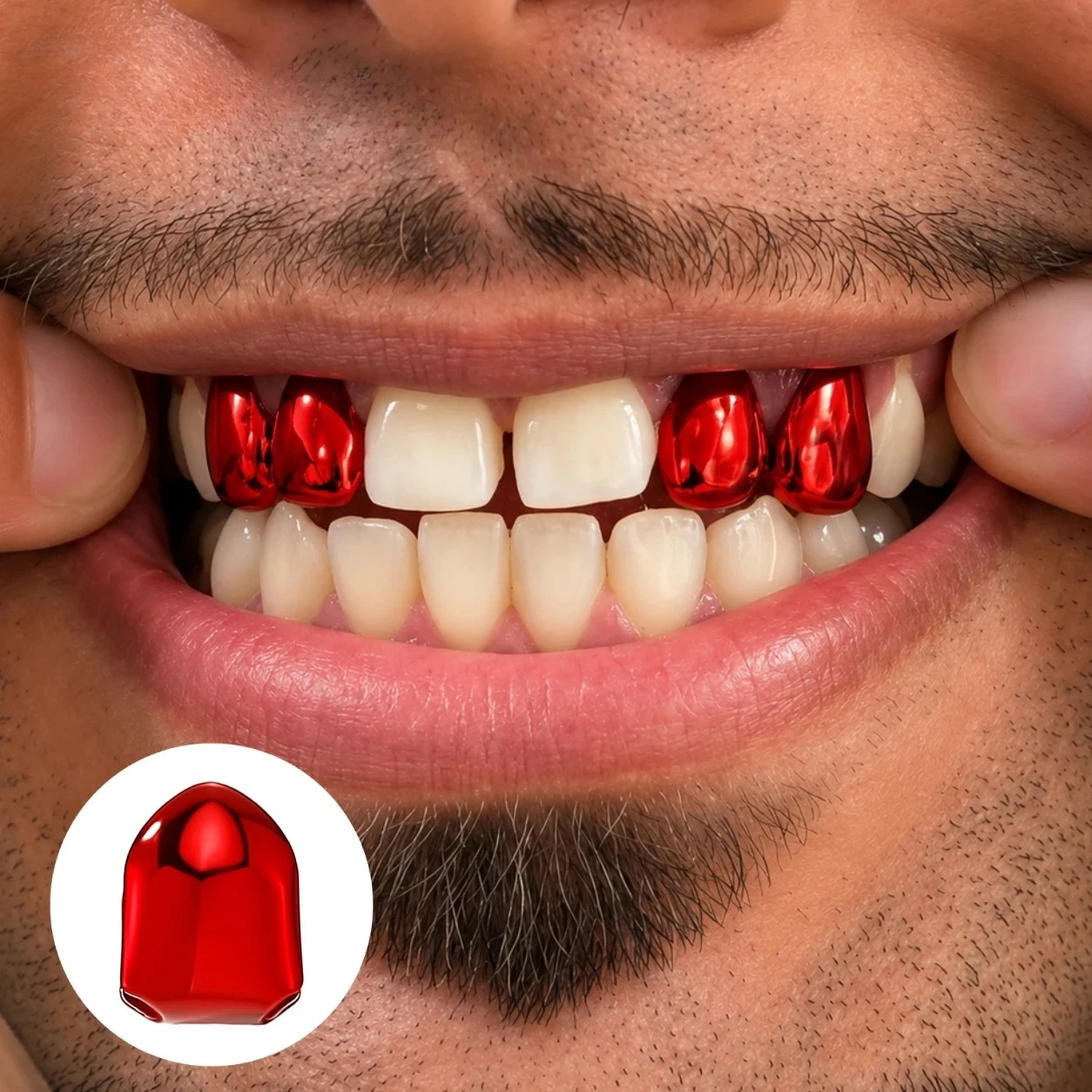 Y2K 1-4PC Red Single Tooth Grill Mirror Plated Hip Hop Men's Top & Bottom Sparkling Single Grill Punk Rapper Christmas Gift