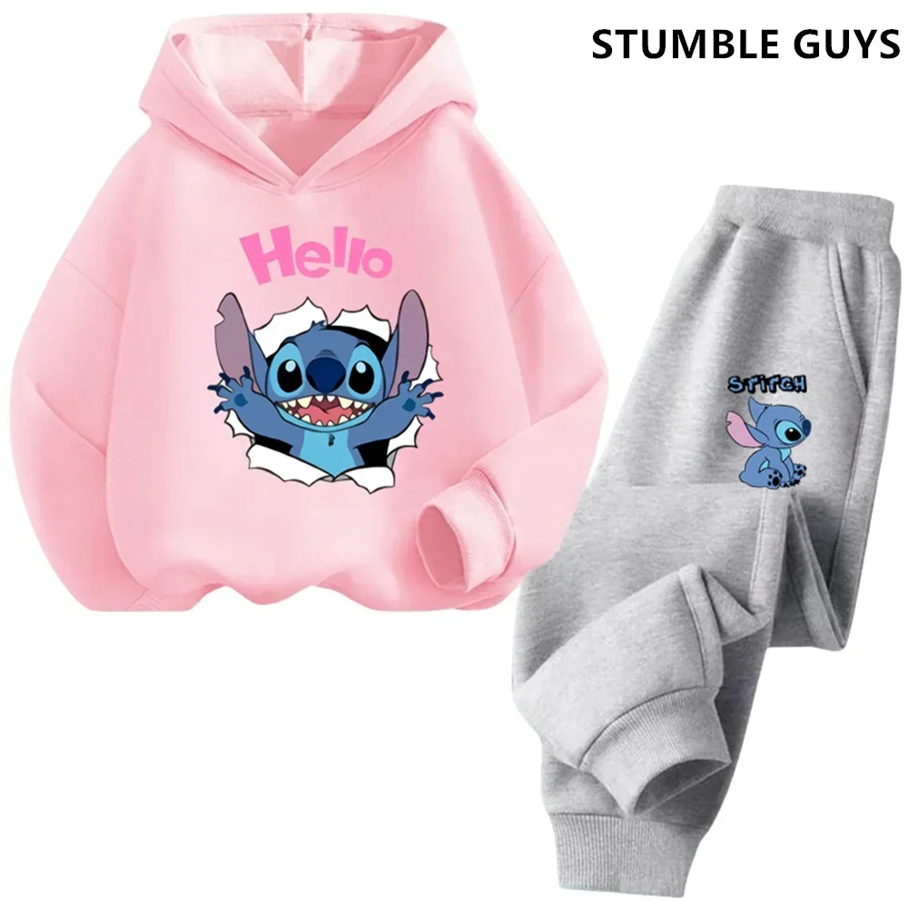 

Комплект толстовок с капюшоном Kawaii Stitch, детский свитшот с длинными рукавами, детский осенний свитшот Stich, От 3 до 14 лет, спортивный костюм для мальчиков, уличная одежда для девочек