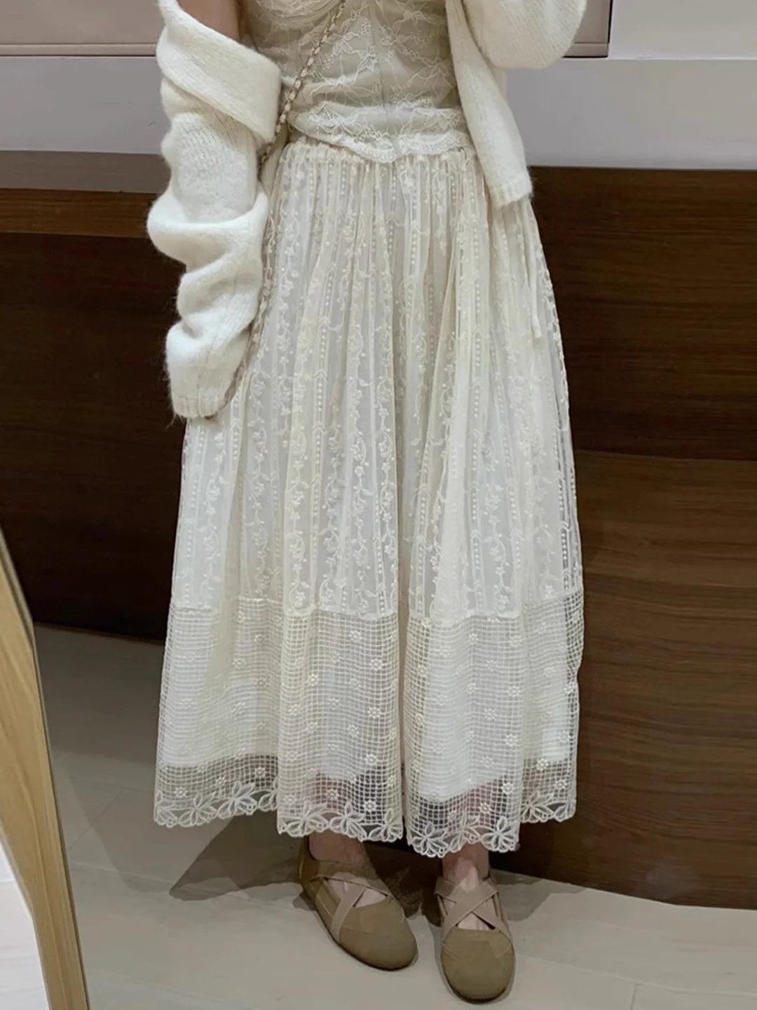 

Женская кружевная плиссированная юбка с вырезами, с высокой талией, струящаяся, А-силуэт, длинная, весна-лето 2026, новинка, для фигуры типа «груша»