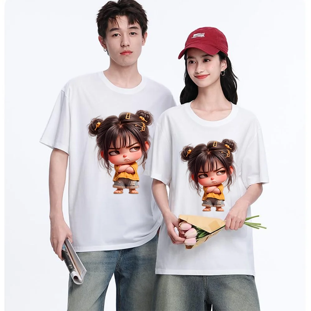 Angry Girl Cartoon Printed T Shirt Cotton S-XL Personalized Custom T Shirt Casual Short Sleeve Tee Aesthetic Graphic Top Unisex