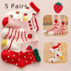 Five Pairs New Spring and Fall Girls Cute Sweet Printed Lace Children's Fashion Everything Comfortable Cotton Socks