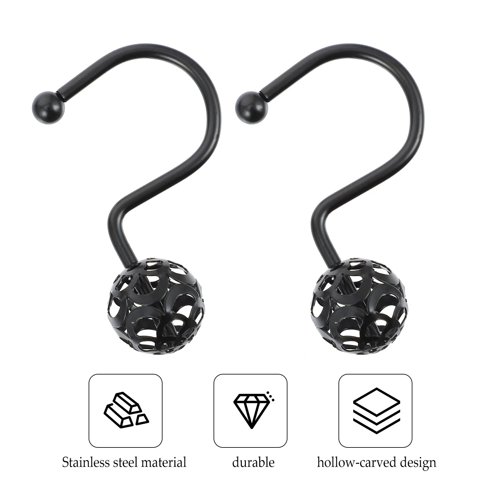 

12 pcs Metal Ball Hooks Sturdy Waterproof Iron Plating Curtain Hanger Shower Curtain Clips Hanging Accessories