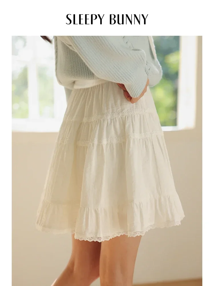 French White Sweet High Waist Pleated Skirt Women 2025 Spring Elastic A-Line Puff Layered Mini Skirt Cake Style Short Skirt